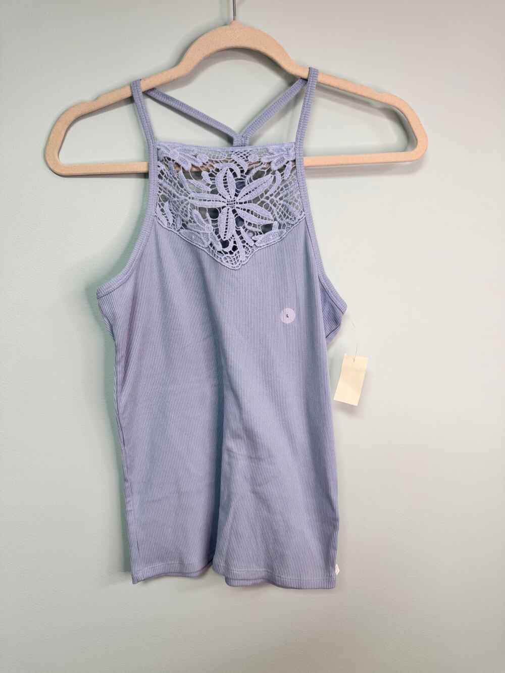 NWT! Aeropostale High Neck Lace Ribbed Top - Light Blue - Size Large